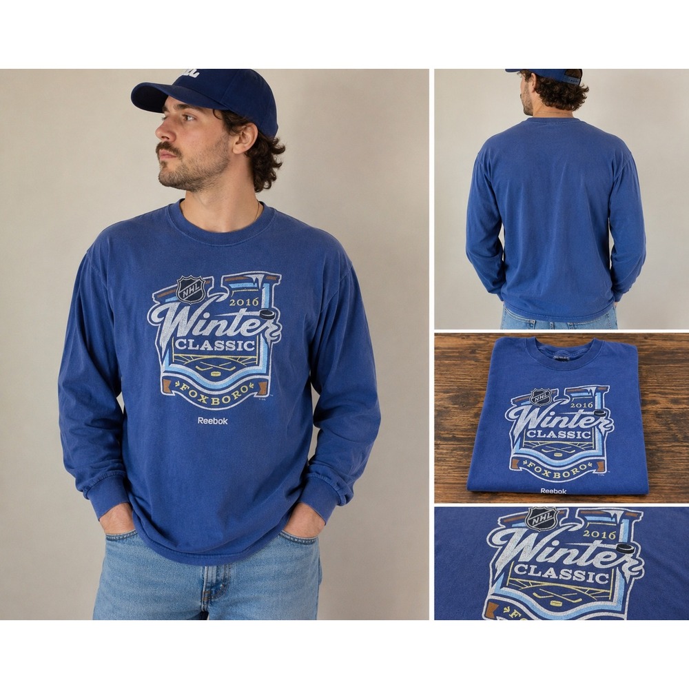 Reebok NHL Long Sleeve T-Shirt Mens XL Blue 2016 Winter Classic Foxboro - Picture 1 of 7